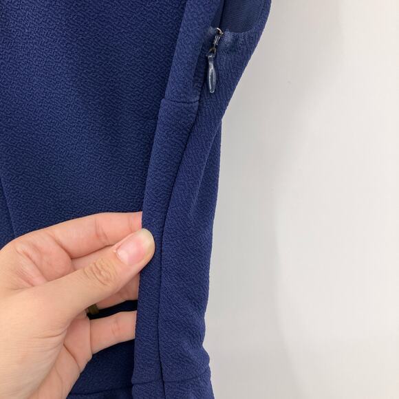 ModCloth Navy Blue V Neck Cap Sleeve Pleated Lined Fit & Flare Cocktail Dress - Picture 9 of 9